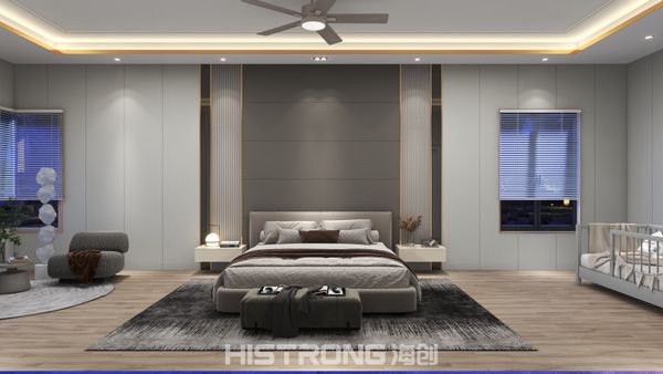 Layered textures create a serene bedroom retreat, where comfort meets eco-friendly design — an ideal sanctuary for restful nights. Embrace a minimalist home Malaysia with zero formaldehyde solutions.