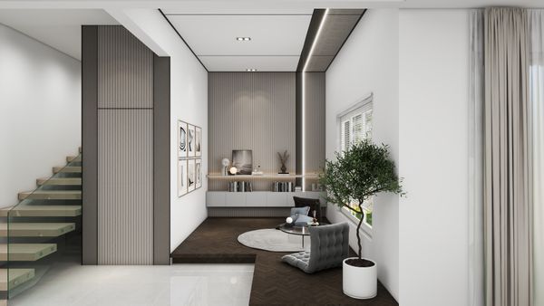 Warm, fluted panels are complemented by natural light, creating a serene entryway that welcomes you home. These eco features lighten both mood and footprint.