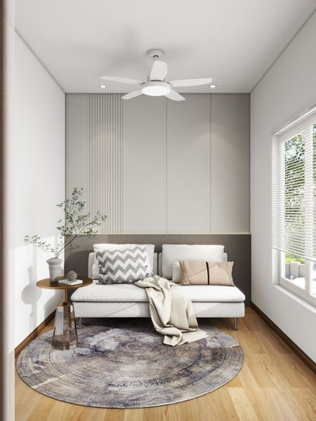 A cozy nook anchored by soft textures and a fluted feature wall — a space that nurtures relaxation while staying eco-friendly with low formaldehyde materials. Experience modern condo design that resonates with comfort.