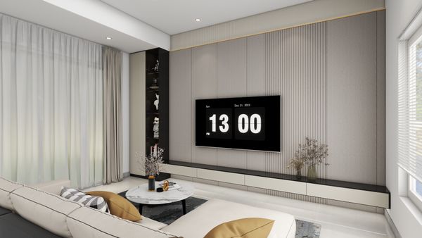 A serene living room with fluted textures that elevate the ambiance while being eco-friendly — a perfect blend of calm and modern style.