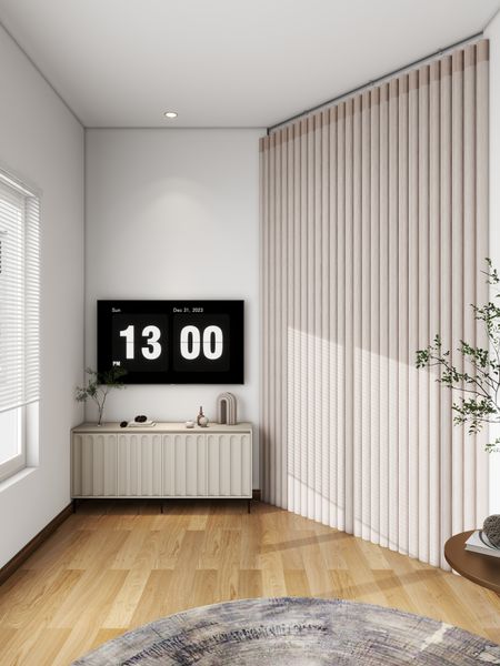 Soft cream tones and fluted panels create a serene space that invites relaxation, showcasing smart design with eco-friendly touches.